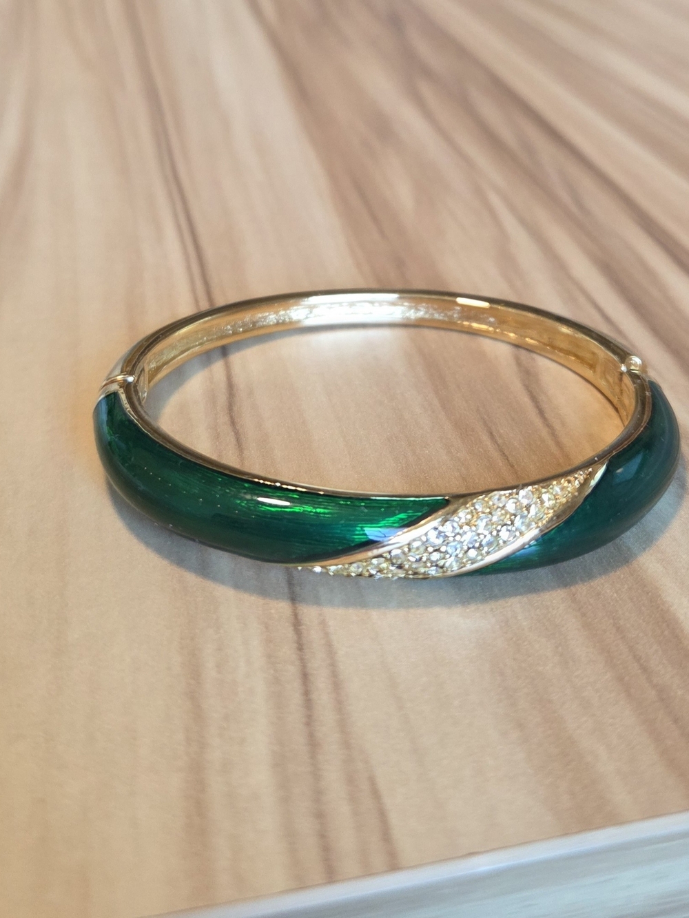 Christain Dior Emerald Green Enamel Crystals and Gold Bangle Vintage Dior 1980s